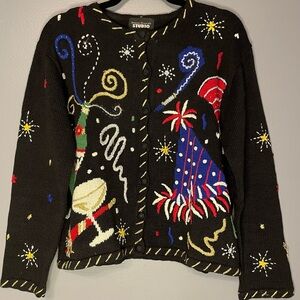 Ugly Holiday NYE Celebration Button Up Cardigan Sweater